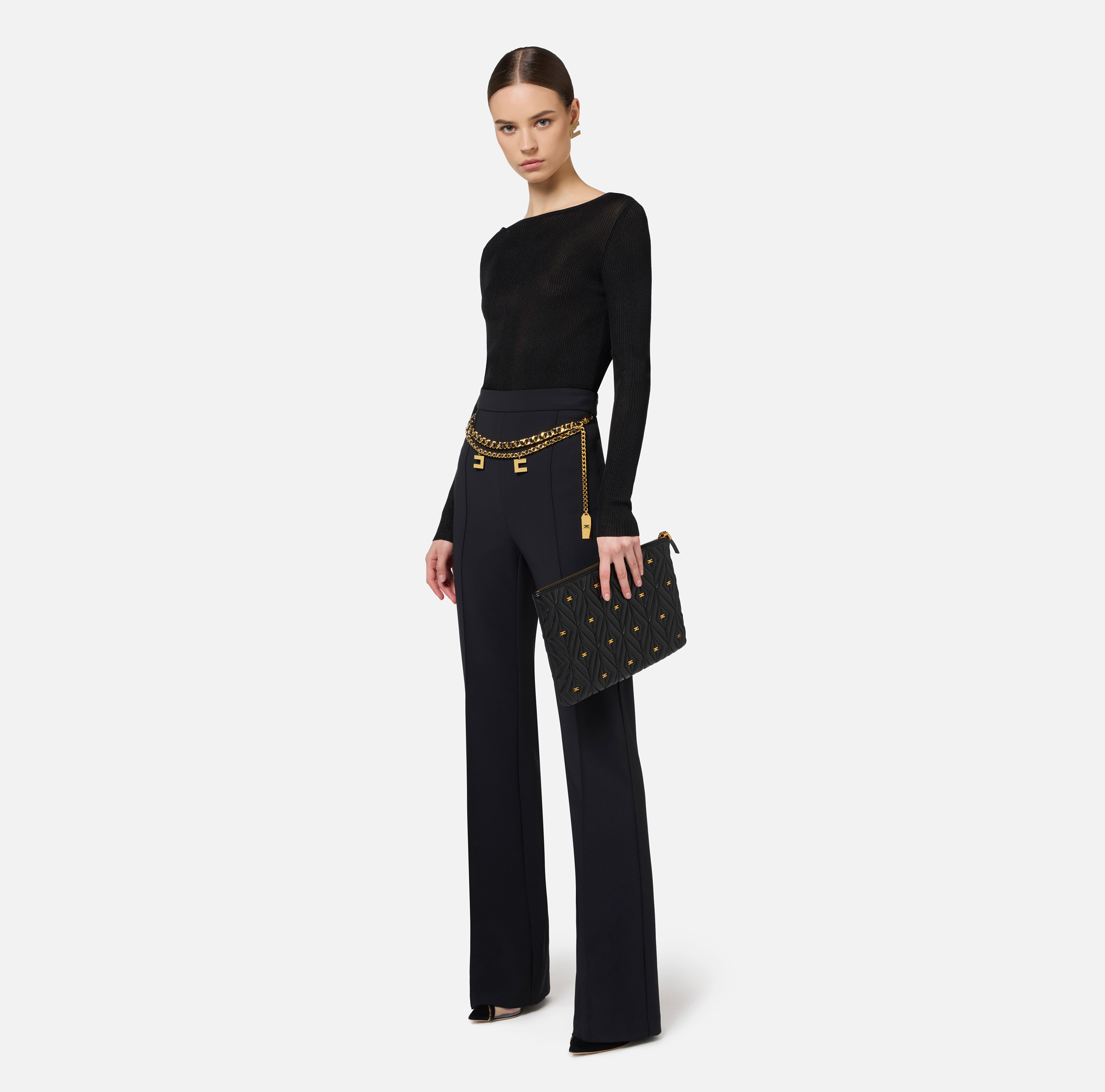 パンツ ELISABETTA FRANCHI PAT3546E2110 Trousers Elisabetta Franchi stretch crepe trousers with belt for